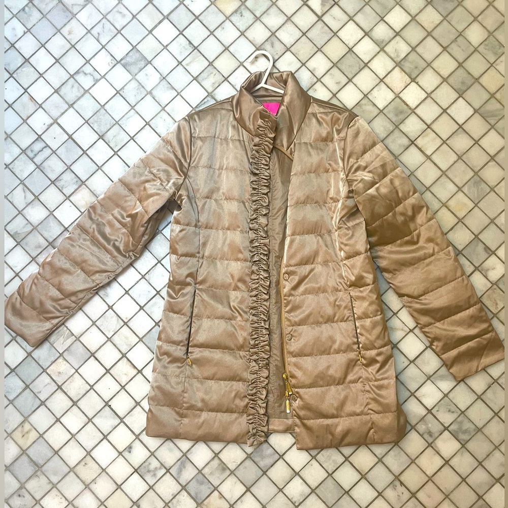 Lilly Pulitzer Doria Puffer Jacket in Gold Metallic